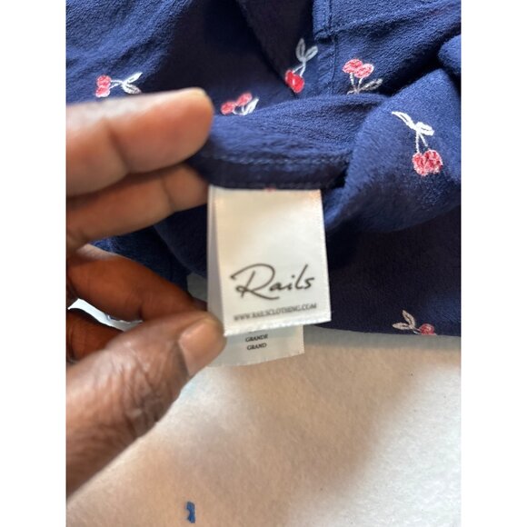 RAILS Womens Cherry Print Button-Down Blouse Size L Navy & Red - Picture 9 of 10